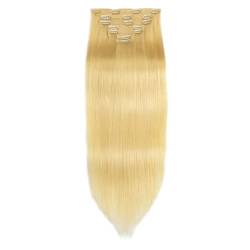 Haarverlängerungen 12–24 Zoll nahtlose Clip-in-Haarverlängerungen, 120 g, 7 Stück, blondes glattes Haar, Clip-in-Remy-Echthaarverlängerungen, glattes Haar, unsichtbarer PU-Hautschuss Clip in Haarexten von Xilin-872
