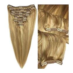 Haarverlängerungen 8 Stück 10–26 Zoll Remy Clip-in-Ombre-Haarverlängerungen, Echthaar, hellblond, golden, glatt – seidige, glatte, lange, dicke Echthaarverlängerungen for Damenmode Clip in Haarextensi von Xilin-872