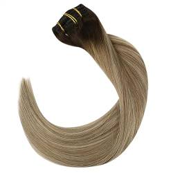 Haarverlängerungen Clip-in-Haarverlängerungen, Balayage Ombre-Braun bis Schmutzblond, 120 g, Clip-in-Haarverlängerungen mit doppeltem Schuss, echtes Echthaar, glattes Remy-Haar, Clip-in-Haarverlängeru von Xilin-872