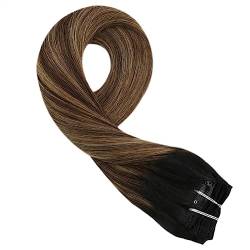 Haarverlängerungen Clip-in-Haarverlängerungen, Echthaar, 25,4–61 cm, Remy-Haarverlängerungen, Clip-in-Haarverlängerungen, Echthaar, seidig, glatt, Ganzkopf-Haarverlängerung, Clip auf brasilianischem R von Xilin-872