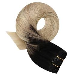 Haarverlängerungen Clip-in-Haarverlängerungen, Echthaar, 25,4–61 cm, Remy-Haarverlängerungen, Clip-in-Haarverlängerungen, Echthaar, seidig, glatt, Ganzkopf-Haarverlängerung, Clip auf brasilianischem R von Xilin-872