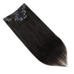 Haarverlängerungen Echthaar-Clip-in-Extensions, blond, Remy-Haarverlängerung, Clip-in-Haarverlängerung, doppelter Schuss, Echthaar, platinblond, 7 Stück Clip in Haarextension (Color : 1B Off Black, von Xilin-872