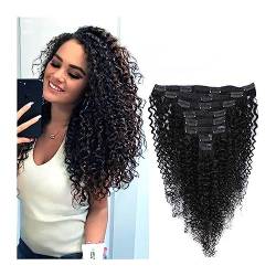 Haarverlängerungen Lockige Clip-in-Echthaar-Extensions, 120 g, lockige Echthaar-Clip-in-Extensions for schwarze Frauen, natürliche schwarze Farbe, 8 Stück, brasilianische afroamerikanische Haarverläng von Xilin-872
