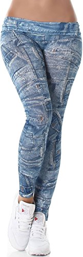 Ximanyi Damen Leggins Fleece Bedruckt Stoff gefüttert wärmend weich 7/8 Capri Print Jeans-Look Jeggings, Blau von Ximanyi