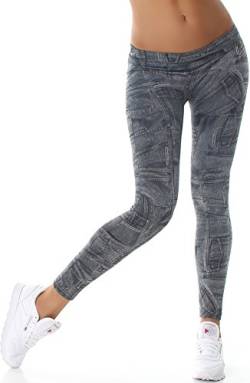 Ximanyi Damen Leggins Fleece Bedruckt Stoff gefüttert wärmend weich 7/8 Capri Print Jeans-Look Jeggings, Schwarz von Ximanyi