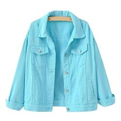 Damen Jeansjacke Vintage Mantel Revers Kragen Knöpfe Verschluss Cropped Trucker Jacke Casual Outwear (XXL, Blau) von XinCDD