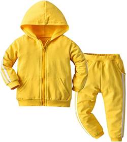 Kinder Unisex Jogginganzug für Mädchen und Jungen Kleidung Set aus Langarm Kapuzenpullover und Hose Sportanzug Trainingsanzug Frühling/Sommer (Gelb, 110) von XinCDD