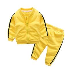 Kinder Unisex Jogginganzug für Mädchen und Jungen Kleidung Set aus Langarm Kapuzenpullover und Hose Sportanzug Trainingsanzug Frühling/Sommer (Gelb - Kein Hut, 2 Jahre) von XinCDD