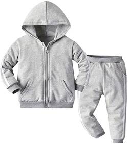 Kinder Unisex Jogginganzug für Mädchen und Jungen Kleidung Set aus Langarm Kapuzenpullover und Hose Sportanzug Trainingsanzug Frühling/Sommer (Grau, 120) von XinCDD