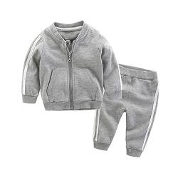 Kinder Unisex Jogginganzug für Mädchen und Jungen Kleidung Set aus Langarm Kapuzenpullover und Hose Sportanzug Trainingsanzug Frühling/Sommer (Grau - Kein Hut, 3 Jahre) von XinCDD