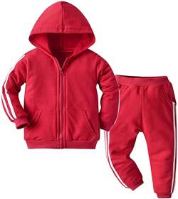 Kinder Unisex Jogginganzug für Mädchen und Jungen Kleidung Set aus Langarm Kapuzenpullover und Hose Sportanzug Trainingsanzug Frühling/Sommer (Rot, 110) von XinCDD