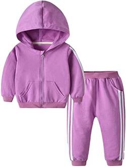 Kinder Unisex Jogginganzug für Mädchen und Jungen Kleidung Set aus Langarm Kapuzenpullover und Hose Sportanzug Trainingsanzug Frühling/Sommer (Violett, 110) von XinCDD