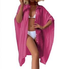 Strandkleid Damen Bikini Cover Up Lang Kimono Strickjacken Bademode Strand Vertuschen Shirt (Rot) von XinCDD