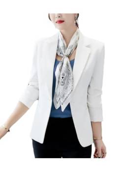 XinCDD Damen Blazer Elegant Langarm Revers Frauen Sakko Einfarbig Kurz Jacke Blazer Lässig Business Anzug Jacke (2XL, Weiß) von XinCDD