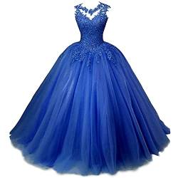 Xinaier Damen Elegante Spitze Tüll Abendkleid Abschlussballkleider Lange Ballkleid Partykleid Festkleider Blau Größe 32 von Xinaier