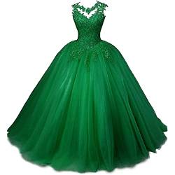 Xinaier Damen Elegante Spitze Tüll Abendkleid Abschlussballkleider Lange Ballkleid Partykleid Festkleider Grün Größe 48 von Xinaier