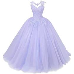 Xinaier Damen Elegante Spitze Tüll Abendkleid Abschlussballkleider Lange Ballkleid Partykleid Festkleider Lavendel Größe 46 von Xinaier