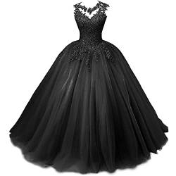 Xinaier Damen Elegante Spitze Tüll Abendkleid Abschlussballkleider Lange Ballkleid Partykleid Festkleider Schwarz Größe 46 von Xinaier