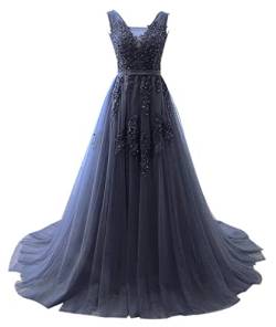 Xinaier Damen Lange Tüll Formellen Abendkleid Ballkleid Perles Abschlussballkleid Festkleider Marineblau Größe 50 von Xinaier