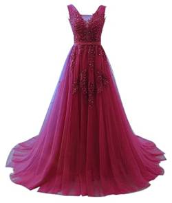 Xinaier Damen Lange Tüll Formellen Abendkleid Ballkleid Perles Abschlussballkleid Festkleider Weinrot Größe 46, XIDELF20-BG16 von Xinaier