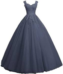 Xinaier Damen Vintage Perles Tüll Lange Abendkleid Abschlussballkleider Spitze Applique Ballkleid Hochzeitskleider Marineblau Größe 44 von Xinaier