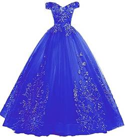 Xinaier Schulterfrei Abendkleider Tüll Prinzessin Lange Party Ballkleider Quinceanera Kleider Blau Größe 36 von Xinaier