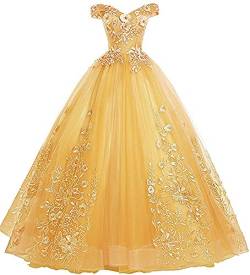 Xinaier Schulterfrei Abendkleider Tüll Prinzessin Lange Party Ballkleider Quinceanera Kleider Gold Größe 34 von Xinaier