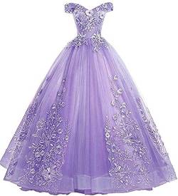 Xinaier Schulterfrei Abendkleider Tüll Prinzessin Lange Party Ballkleider Quinceanera Kleider Lavendel Größe 36 von Xinaier