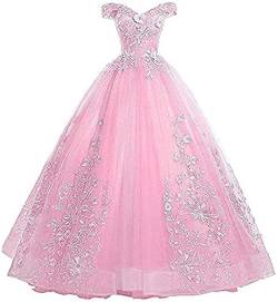 Xinaier Schulterfrei Abendkleider Tüll Prinzessin Lange Party Ballkleider Quinceanera Kleider Rosa Größe 36 von Xinaier