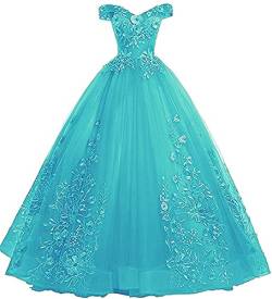 Xinaier Schulterfrei Abendkleider Tüll Prinzessin Lange Party Ballkleider Quinceanera Kleider Teal Größe 46 von Xinaier