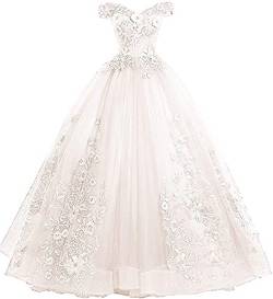 Xinaier Schulterfrei Abendkleider Tüll Prinzessin Lange Party Ballkleider Quinceanera Kleider Weiß Größe 44 von Xinaier