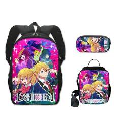 Anime Oshi no Ko Rucksack, 3-teiliges Set, Rucksack, Lunchtasche und Federmäppchen, Anime-Cartoon-Spiel, 3D-Druck, Rucksack, Schultasche, Büchertasche, Laptop-Tasche für Jungen und Mädchen, Typ 4, von Xinchangda