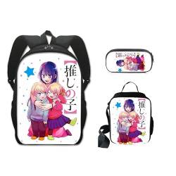 Anime Oshi no Ko Rucksack, 3-teiliges Set, Rucksack, Lunchtasche und Federmäppchen, Anime-Cartoon-Spiel, 3D-Druck, Rucksack, Schultasche, Büchertasche, Laptop-Tasche für Jungen und Mädchen, Typ 2, von Xinchangda