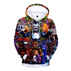 FNAF Kinder Erwachsene Hoodie 3D gedruckt Five Nights Game Hoodies Comic Print Kordelzug Pullover Sweatshirt Jacke für Jungen Mädchen, Typ1, 140 cm von Xinchangda
