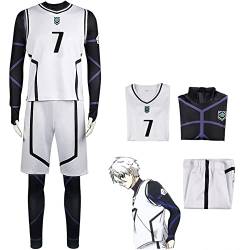 Xinchangda Anime Blue Lock Cosplay Kostüm Lsagi Yoichi Fußballtrikot Bachira Meguru Sportswear Uniform Erwachsene Full Set Trainingsanzug Halloween Cos Kostüm, Nr. 7 weiß., M von Xinchangda