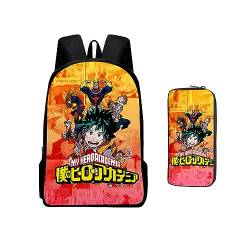 Xinchangda MHA Rucksack mit Anime-Motiv My Hero Academia, 2-teiliges Set, Rucksack und Federmäppchen, Anime-Cartoon-Spiel, 3D-Druck, Schultasche, Büchertasche, Laptop-Tasche für Jungen und Mädchen, von Xinchangda