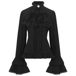 Xinchangda Mittelalterliche Vintage-Oberteile für Damen, viktorianische Bluse, Renaissance-Oberteil, ausgestellte Ärmel, Halloween, Cosplay-Kostüm, Schwarz , L von Xinchangda