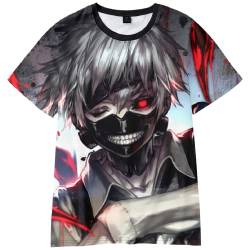 Xinchangda Tokyo Ghoul Kaneki Ken Cosplay T-Shirt, Sommer Anime Charakter Kaneki Ken Tee Cartoon Grafik Kurzarm Casual Loose Fit T-Shirt für Männer Frauen von Xinchangda