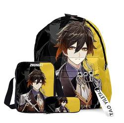 Xinchangda Xiao/ZhongLi/Raiden Ei/Venti Rucksack, 3-teiliges Anime-Rucksack, Schultertasche und Federmäppchen, 3D-Rucksack, Schultasche, Büchertasche, Laptoptasche für Jungen und Mädchen, Typ 2, von Xinchangda