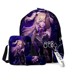 Xinchangda Xiao/ZhongLi/Raiden Ei/Venti Rucksack, 3-teiliges Anime-Rucksack, Schultertasche und Federmäppchen, 3D-Rucksack, Schultasche, Büchertasche, Laptoptasche für Jungen und Mädchen, Typ 21, von Xinchangda