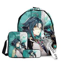 Xinchangda Xiao/ZhongLi/Raiden Ei/Venti Rucksack, 3-teiliges Anime-Rucksack, Schultertasche und Federmäppchen, 3D-Rucksack, Schultasche, Büchertasche, Laptoptasche für Jungen und Mädchen, Typ 3, von Xinchangda