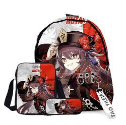 Xinchangda Xiao/ZhongLi/Raiden Ei/Venti Rucksack, 3-teiliges Anime-Rucksack, Schultertasche und Federmäppchen, 3D-Rucksack, Schultasche, Büchertasche, Laptoptasche für Jungen und Mädchen, Typ 6, von Xinchangda