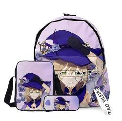 Xinchangda Xiao/ZhongLi/Raiden Ei/Venti Rucksack, 3-teiliges Anime-Rucksack, Schultertasche und Federmäppchen, 3D-Rucksack, Schultasche, Büchertasche, Laptoptasche für Jungen und Mädchen, Typ 9, von Xinchangda