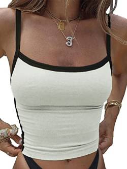 Damen Solid Langarm Crop Top U-Ausschnitt Tailliert Asymmetrischer Saum T-Shirt Eng Basic Tee, B Weiß, Mittel von Xineicy