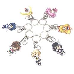 Xingbiyou Anime Sailor Moon Schlüsselanhänger set,7 Stück Acryl Schlüsselanhänger,Anime-Motiv Doppelseitig Transparent Anhänger Schlüsselring (Style 1) von Xingbiyou