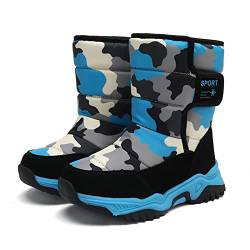 Unisex Kinder Schneestiefel Warm Innenfutter Winterstiefel Winter Winterschuhe Snowboots für Jungen Mädchen Wasserdicht, Rutschfest Blau 28 von Xinghuanhua