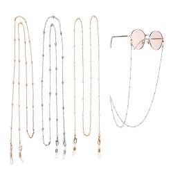 Sonnenbrillenkette Brillenhalter Brillen Schnur Brillenband Sonnenbrille Lanyard Halter Gurt,Damen Lesebrillen Brillenbänder für Sonnenbrille Lesebrille Schutzbrille mit Perlen 4 Stück Gold und Silber von Xinlie