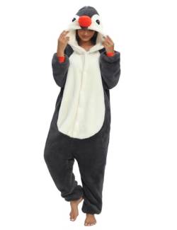 Halloween Schlafanzug Onesie Damen Pinguine Oversized Karnevalskostüm Unisex mit Kapuze Taschen Pyjamas Jumpsuit Overall von Xinlong