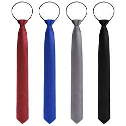 Xinnun 4 Stück Herren Clip On Krawatten schlips Schwarz, Königsblau, Grau, Dunkel rot Sicherheitskrawatte mit vorgebundenen Knoten, Einheitsgröße von Xinnun