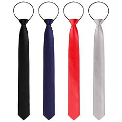 Xinnun 4 Stück Herren Clip On Krawatten schlips Schwarz, Marine, Silber Grau, Rot Sicherheitskrawatte mit vorgebundenen Knoten von Xinnun